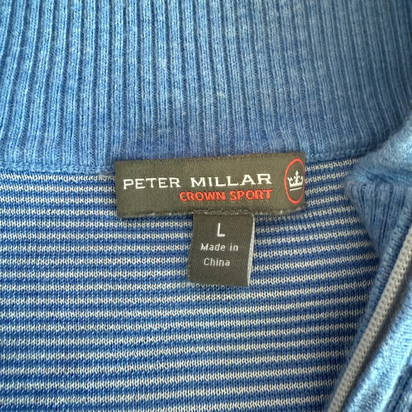 Peter Millar Mens Crown Comfort 1/4 Zip Sweater Blue Interlock Size L Prep Golf - Picture 4 of 6